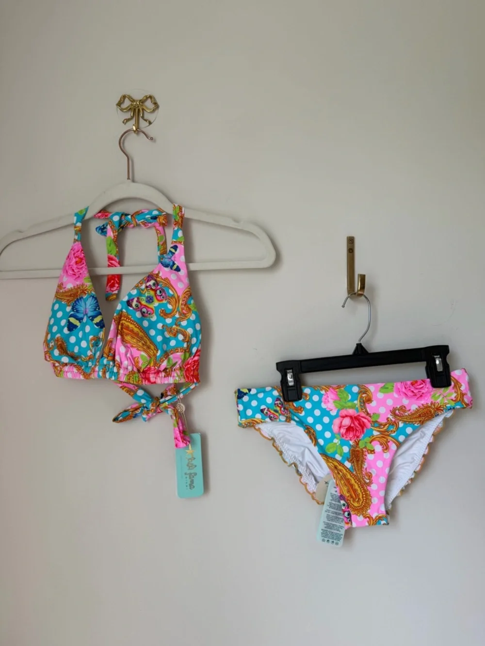 Luli Fama Neon colorful Paisley Print Bikini top and bottom Set